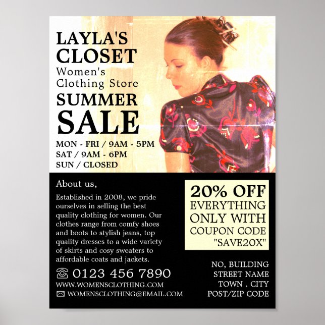 Poster Vestido Oriental, Publicidade de Loja de Roupas Fe (Frente)