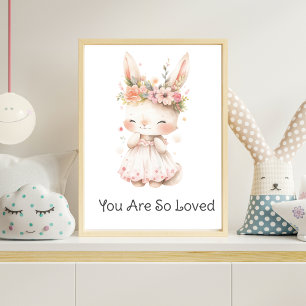 Poster Vestido Rosa de Coelhinho Bebê Flores Berçário de 