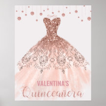 Vestido Rosa Dourado Quinceañera Bem-vindo aos 15
