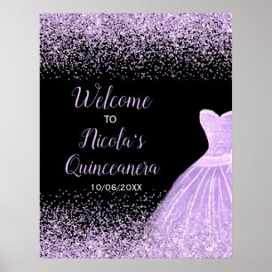 Poster Vestido Roxo Brilho Falso Boas-Vindas Quinceanera