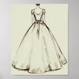 Poster Vestido simples do Casamento vintage