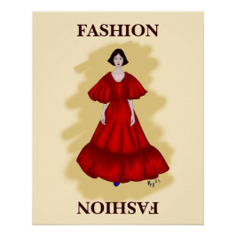 Póster Vestido Vermelho em Camadas com Humor de Moda Sonh