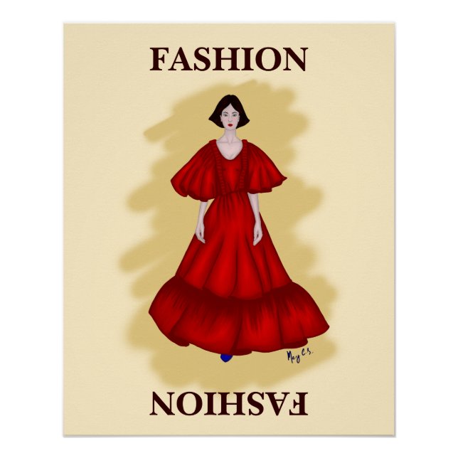 Póster Vestido Vermelho em Camadas com Humor de Moda Sonh (Frente)