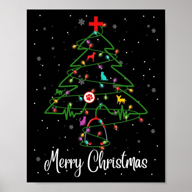 Poster Vet Tech Veterinarian Christmas Tree Feliz Christm (Frente)