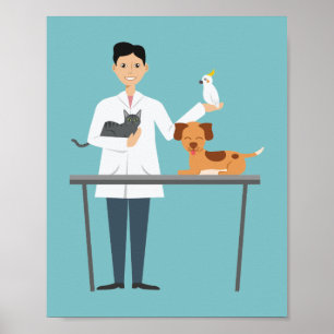 Poster Veterinário De Azul Com Ilustração De Animais