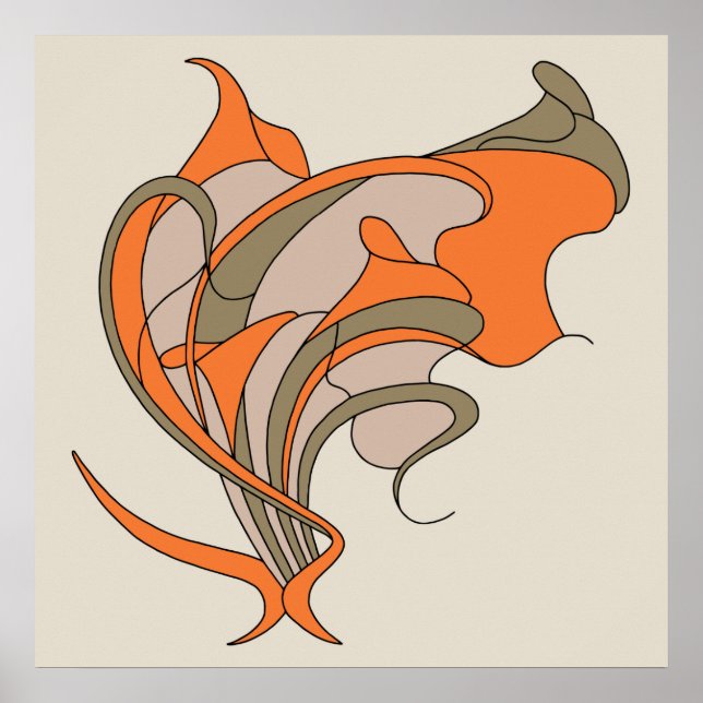 Poster Vetor Art Nouveau elegância floral em cinzas, quad (Frente)