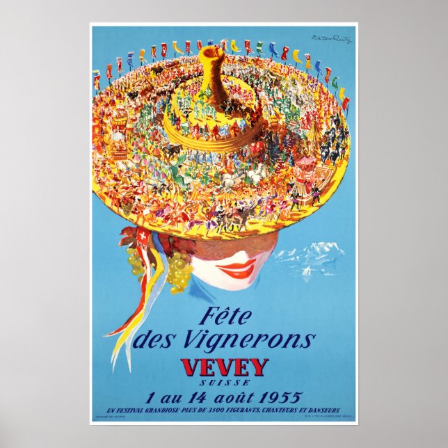 Poster Vevey,Suiça,Poster de viagens (Frente)