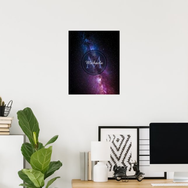 Poster Via láctea cores brilhantes monograma personalizáv (Escritório em casa)