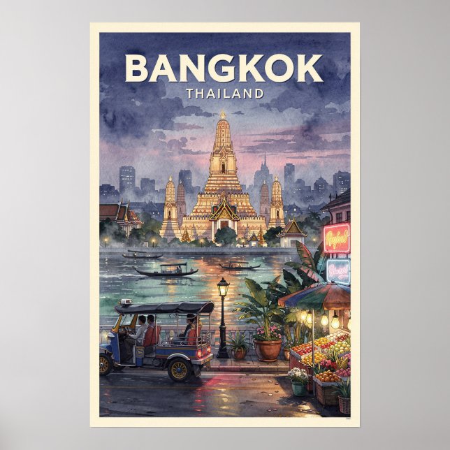 Poster Viagem Antiga Banguecoque Tailândia (Frente)