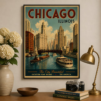 Poster Viagem Antiga Chicago Illinois