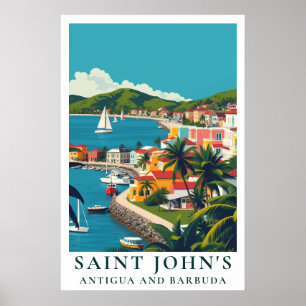 Poster Viagem Antiga de Saint John Antigua e Barbuda Vint