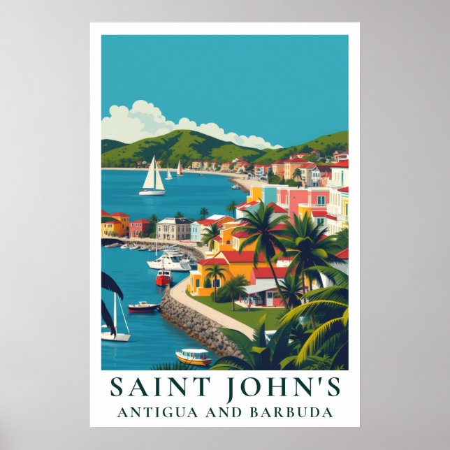 Poster Viagem Antiga de Saint John Antigua e Barbuda Vint (Frente)