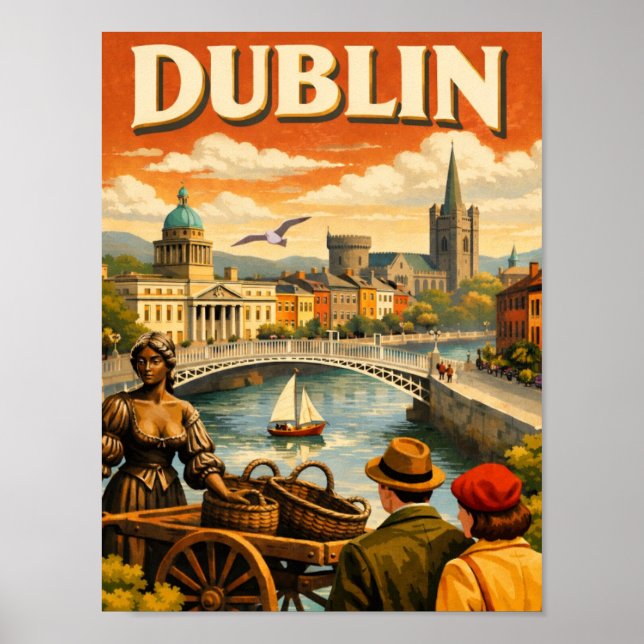 Poster Viagem Antiga Dublin Irlanda (Frente)