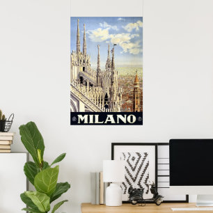 Poster Viagem Antiga Milano Itália Catedral Gótica Duomo
