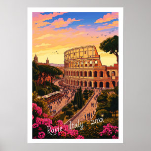 Poster Viagem ao Coliseu Roma Itália Vintage