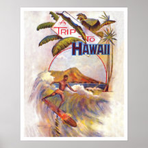 Viagem ao Havaí, surfe em uma grande onda, vintage
