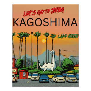 Póster Viagem ao Lago Ikeda Kagoshima Japão