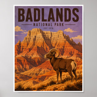 Poster Viagem ao Parque Nacional Badlands Vintage