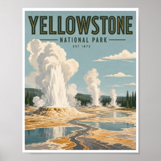 Poster Viagem ao Parque Nacional de Yellowstone Antigo
