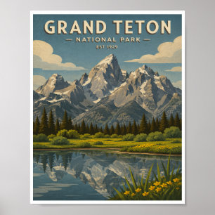 Poster Viagem ao Parque Nacional Grand Teton Vintage
