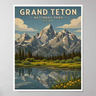 Poster Viagem ao Parque Nacional Grand Teton Vintage