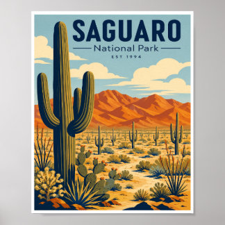 Poster Viagem ao Parque Nacional Saguaro Vintage