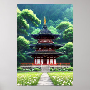 Poster Viagem ao Templo de Wooden Japonês