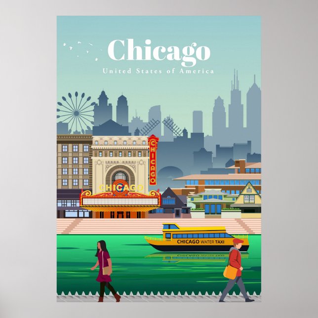 Poster Viagem Art Viagem Para Chicago (Frente)