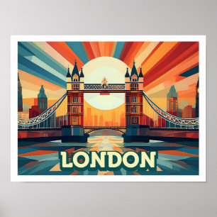 Poster Viagem artística de Londres, Inglaterra, colorida