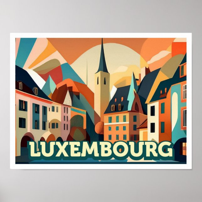 Poster Viagem artístico luxemburguês colorido (Frente)