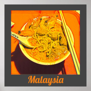 Poster viagem asiático Prawn Laksa Foodie Malásia