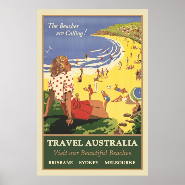 Poster Viagem Austrália Beaches Vintage (Frente)