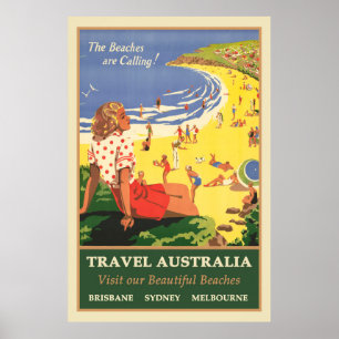 Poster Viagem Austrália, praias estão chamando