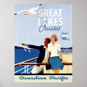 Póster Viagem canadense dos grandes lagos da linha de