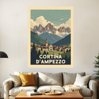Poster Viagem Clássica Cortina d'Ampezzo Paisagem Retrô