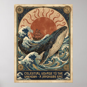 Poster Viagem da Baleia Celestial Arte de Parede Épica Ja