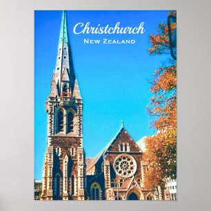 Poster viagem da Catedral de Christchurch na Nova Zelând