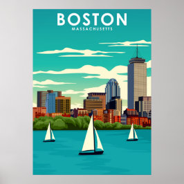 Poster Viagem da cidade de Boston Massachusetts