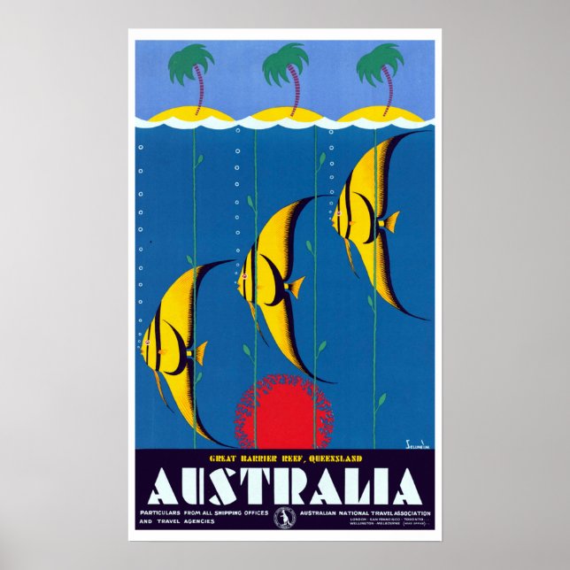 Póster Viagem da Excelente Vintage Barrier Reef Austrália (Frente)