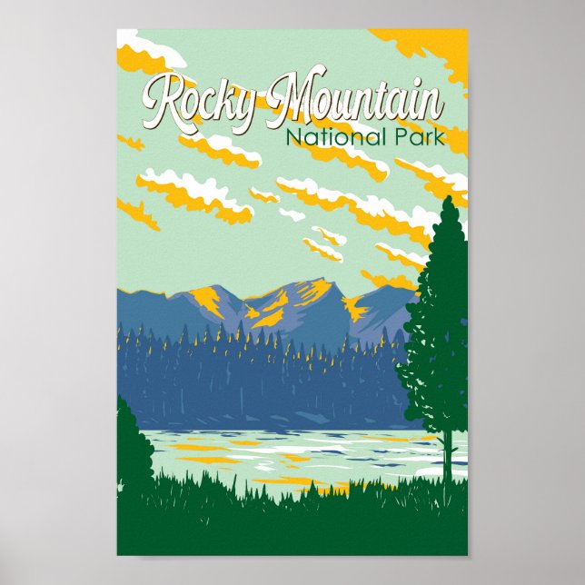 Poster Viagem da Ilustração do Parque Nacional da Montanh (Frente)