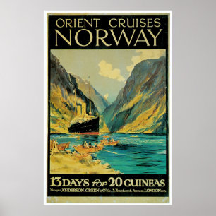 Poster Viagem da Noruega - Anúncio Vintage Ship