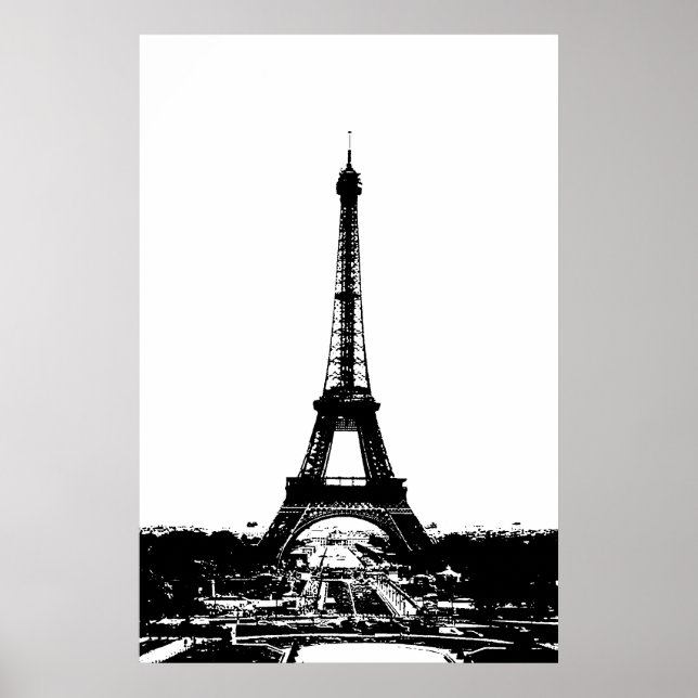 Póster Viagem da Torre Eiffel Torre Eiffel White Preta (Frente)