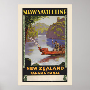 Poster Viagem de 1930 à Nova Zelândia via Canal do Panamá