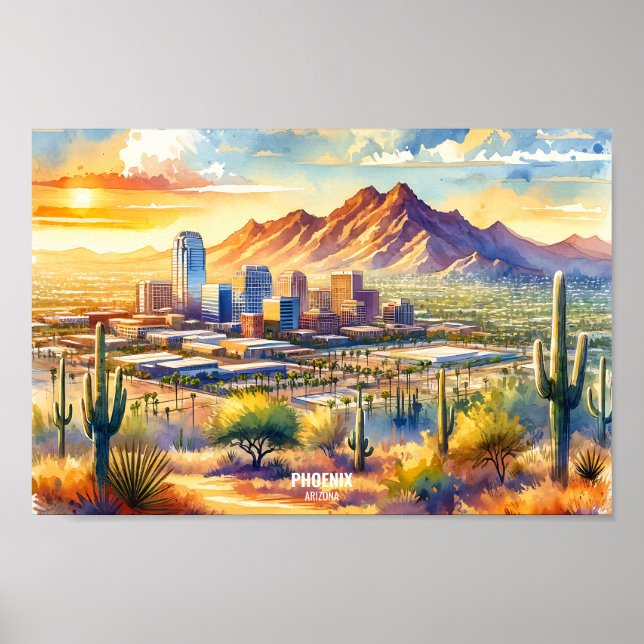 Poster Viagem de Arizona de Phoenix coloca aquarela (Frente)