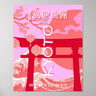 Poster Viagem de Arte do Japão Kyoto, Retro-Arte Rosa