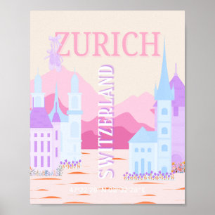 Poster Viagem de Arte Zurique, Suiça, Viagem de Disquete 