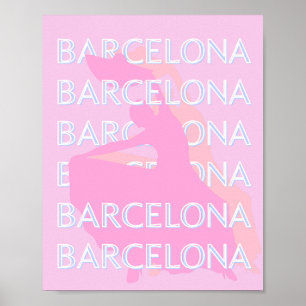 Poster Viagem de Barcelona, Espanha, Pastel, rosa