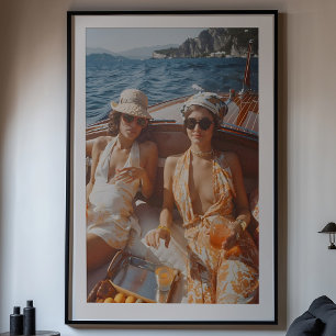 Poster Viagem de Barco Clássico com Glamour Mediterrâneo