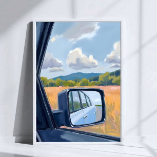 Poster Viagem de Carro Espelho Retrovisor Aquarela Viag