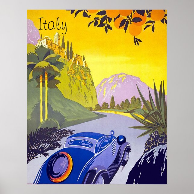 Poster Viagem de carro pela Itália, pôster de viagem vint (Frente)